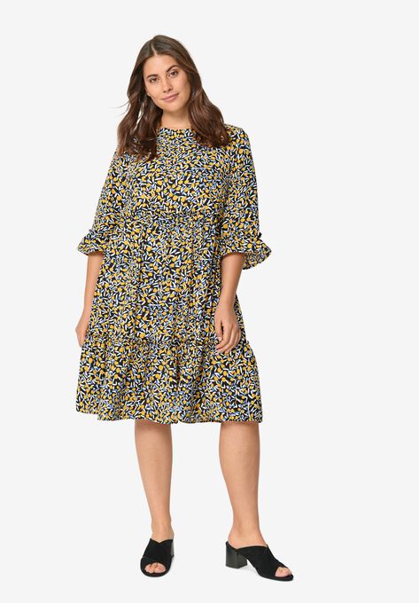 Ruffle Trim Tiered Dress By Ellos Plus Size Casual Dresses