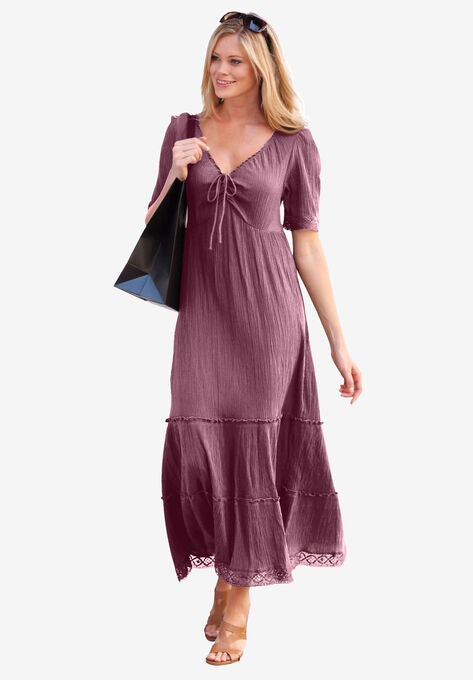 Gauze Maxi Dress, FIG, hi-res image number null