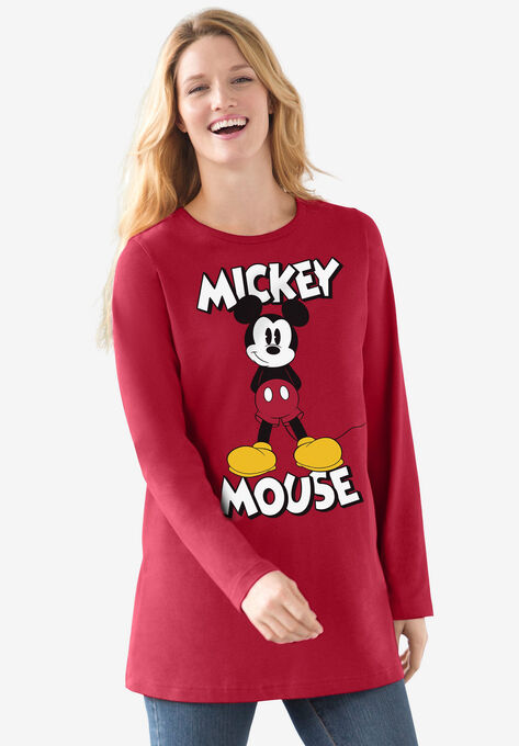 Disney Women's Long Sleeve Crew Tee Mickey Mouse Standing, CLASSIC RED MICKEY, hi-res image number null