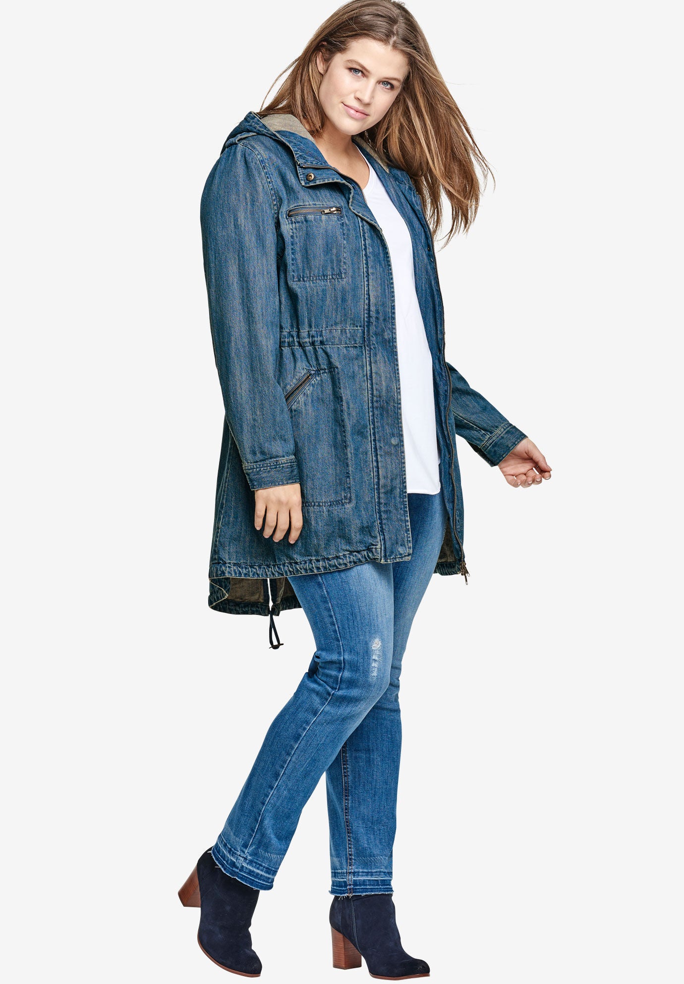 Long denim plus size jacket sales