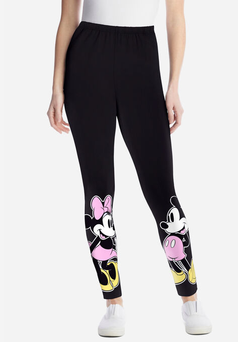 Disney Women's Black Leggings Mickey Mouse and Minnie Mouse Placed, BLACK MICKEY MINNIE, hi-res image number null