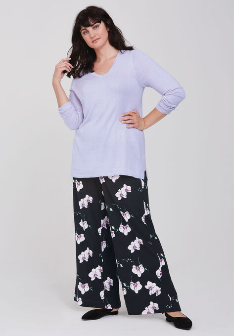 Wide-Leg Soft Pants with Back Elastic, , alternate image number null