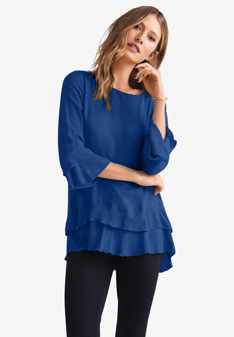 Tiered Ruffle Tunic, ROYAL COBALT, hi-res image number null