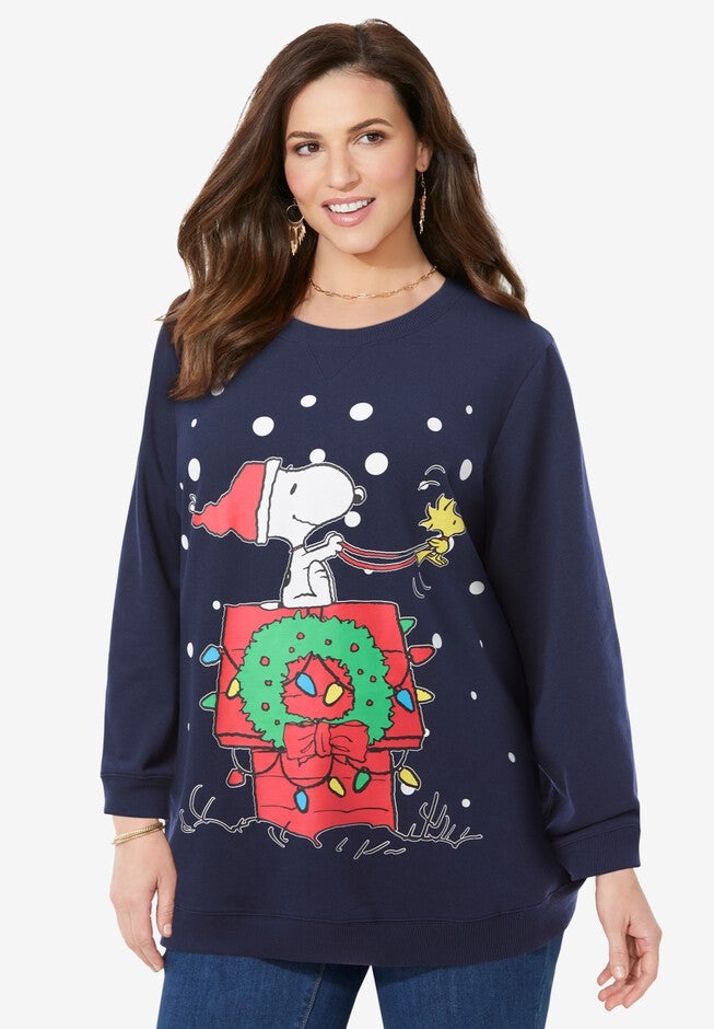 Peanuts Navy Snoopy Sleigh Sweatshirt, NAVY SNOOPY SLEIGH, hi-res image number null