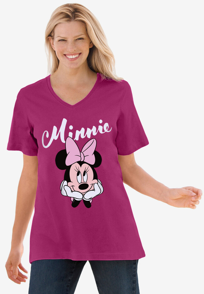Disney Short Sleeve V-neck Tee Raspberry Minnie