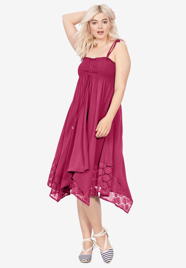 Handkerchief Hem Dress, BERRY RED, hi-res image number 0