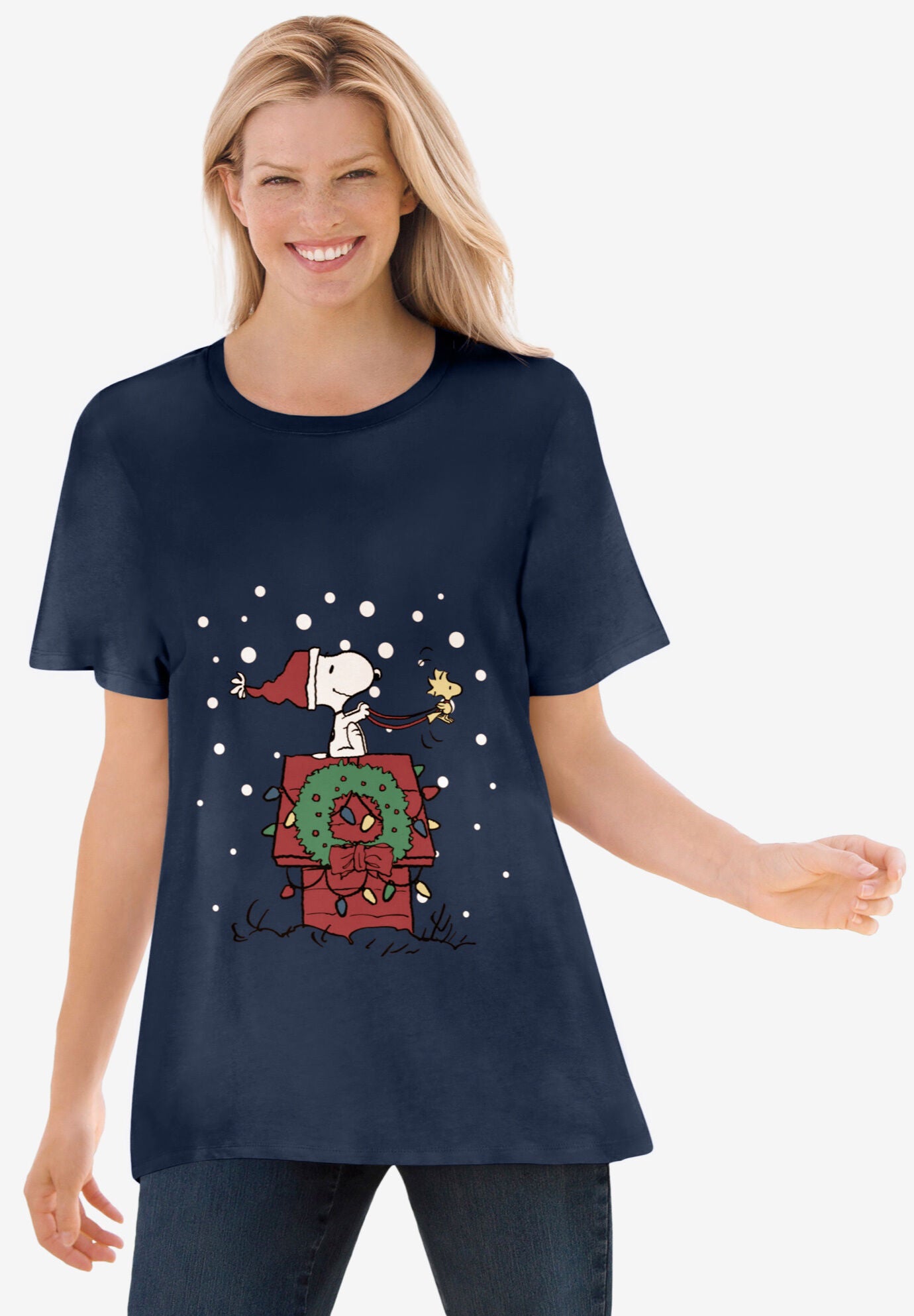 Peanuts Short Sleeve Christmas Snoopy Tee, NAVY CHRISTMAS SNOOPY, hi-res image number 0