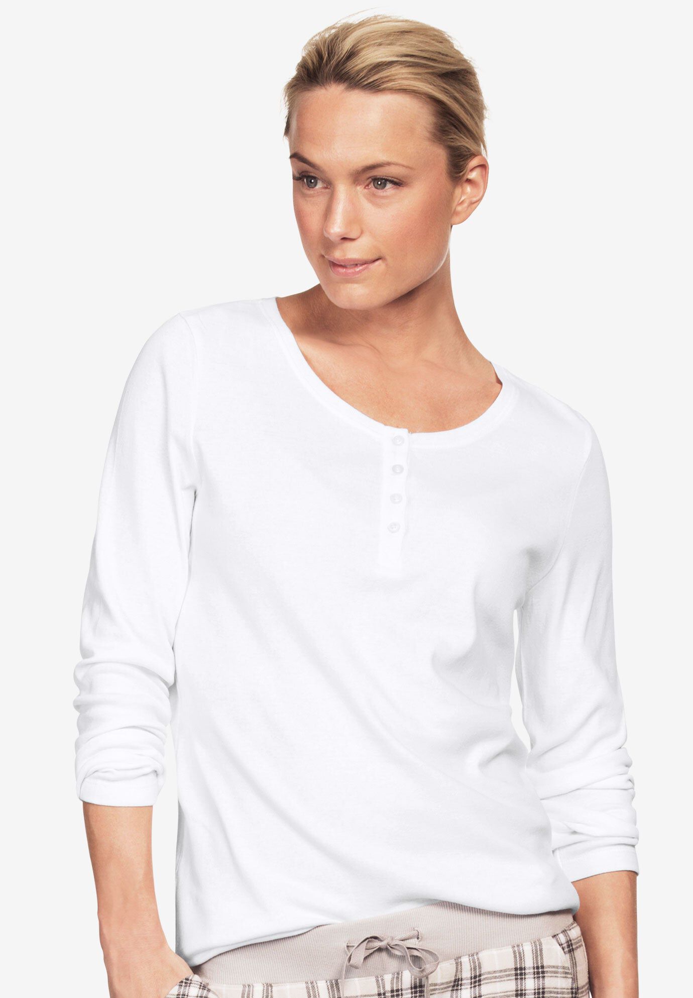 Long Sleeve Henley Sleep Tee, WHITE, hi-res image number 0