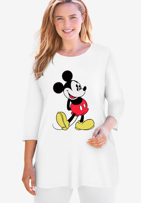 Disney Women's Three-Quarter Sleeve Tunic Classic Mickey Mouse, WHITE CLASSIC MICKEY, hi-res image number null