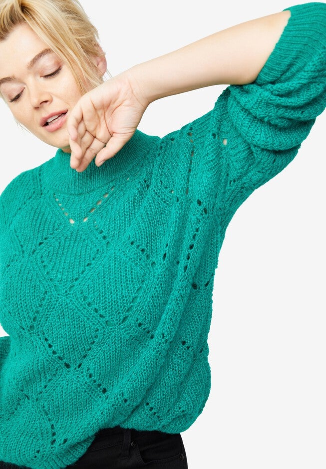 Pointelle Mockneck Pullover, , alternate image number null