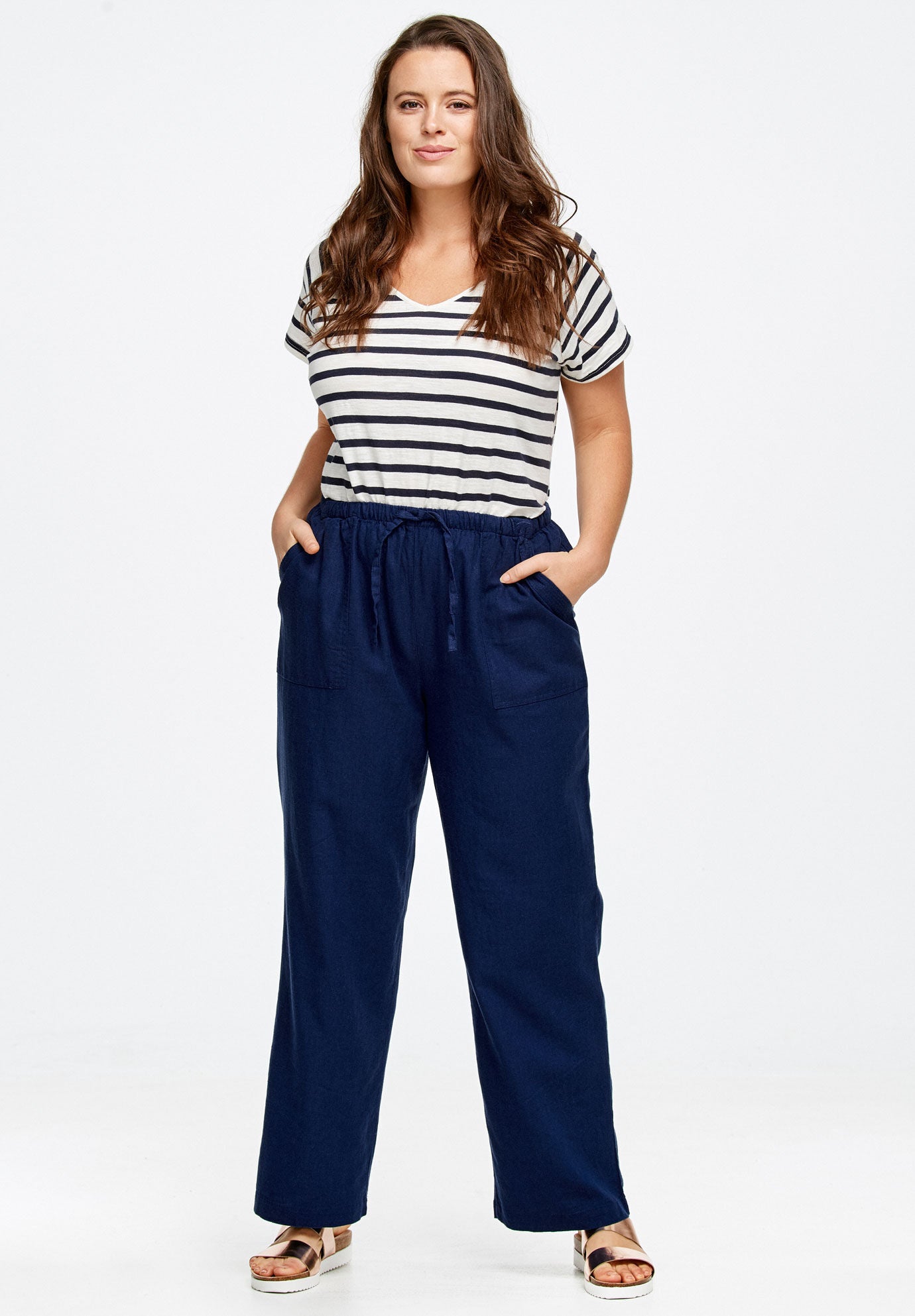 Linen Blend Drawstring Pants Jessica London