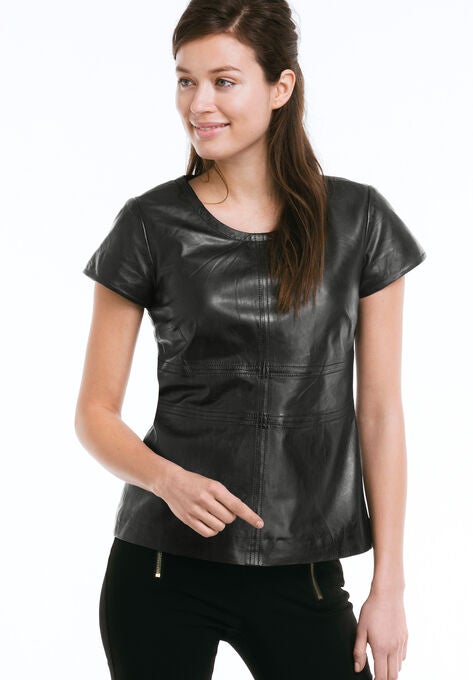 Back Zip Leather Top, , alternate image number null