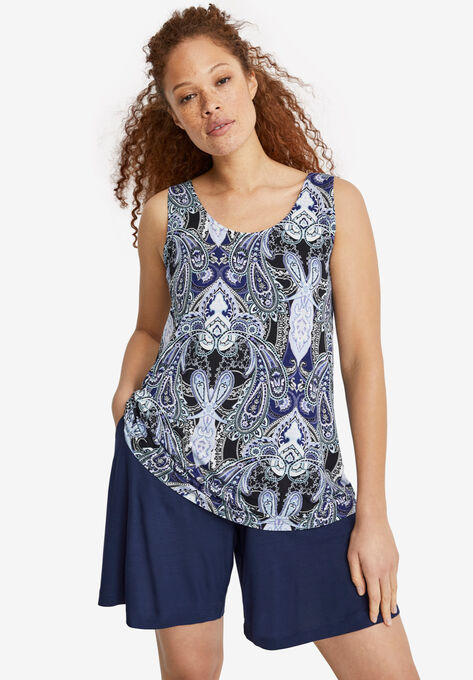 A-Line Tank, BLUE PAISLEY PRINT, hi-res image number null