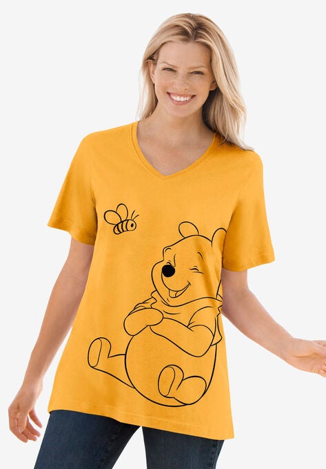 Disney Women's Short Sleeve V-Neck Tee Gold Winnie the Pooh Honey Pot, BRIGHT GOLD WINNIE BEE, hi-res image number null