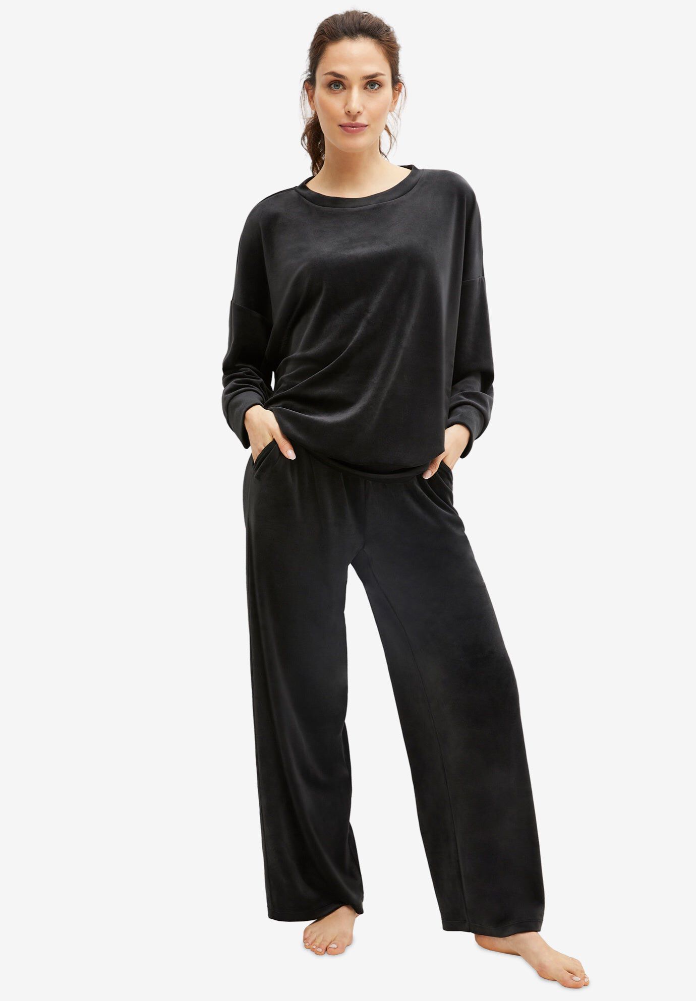 Stretch Velour Wide Leg Pull-on Pants