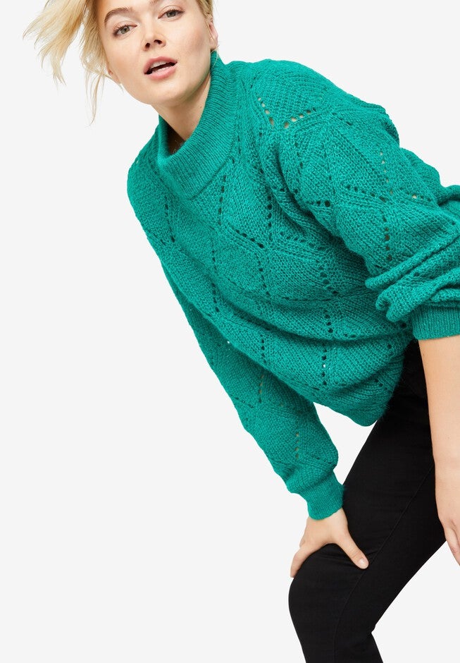 Pointelle Mockneck Pullover, , alternate image number null