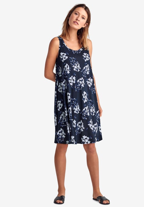 Crossover Back Tank Dress, NAVY FLORAL PRINT, hi-res image number null