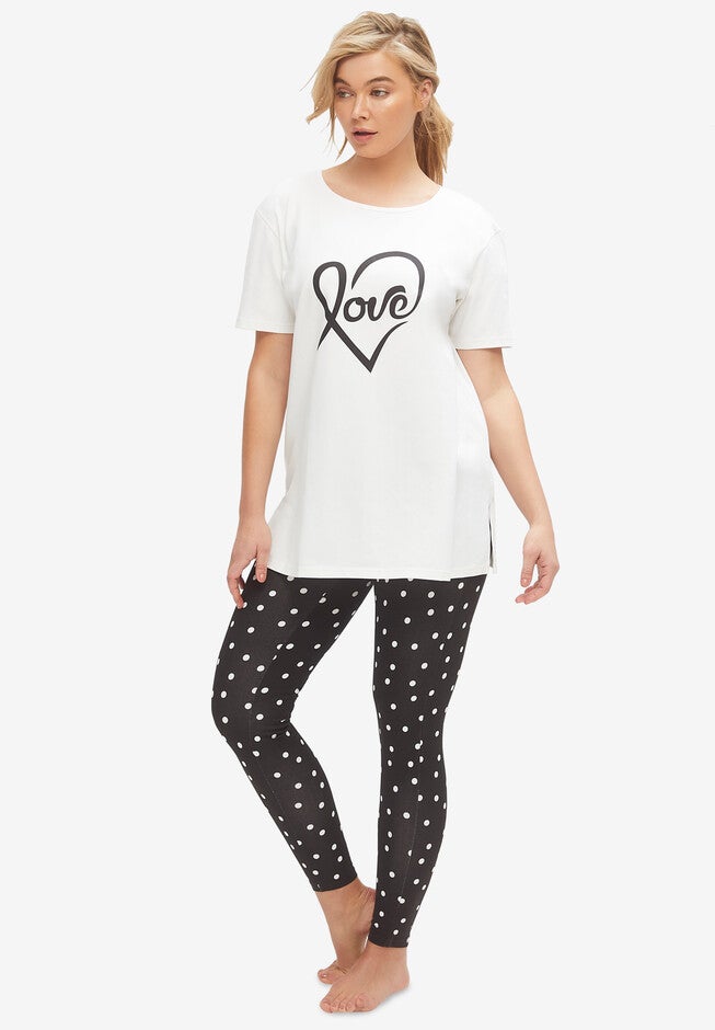 LOVE 2-Piece Sleep Set, BLACK WHITE DOT, hi-res image number null