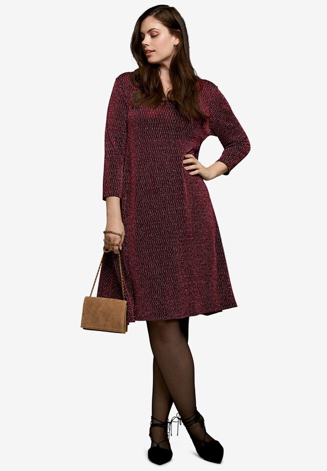 Glitter Knit Dress, BLACK RED, hi-res image number 0