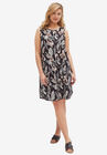 Sleeveless Shift Dress, BLACK MULTI LEAF PRINT, hi-res image number null