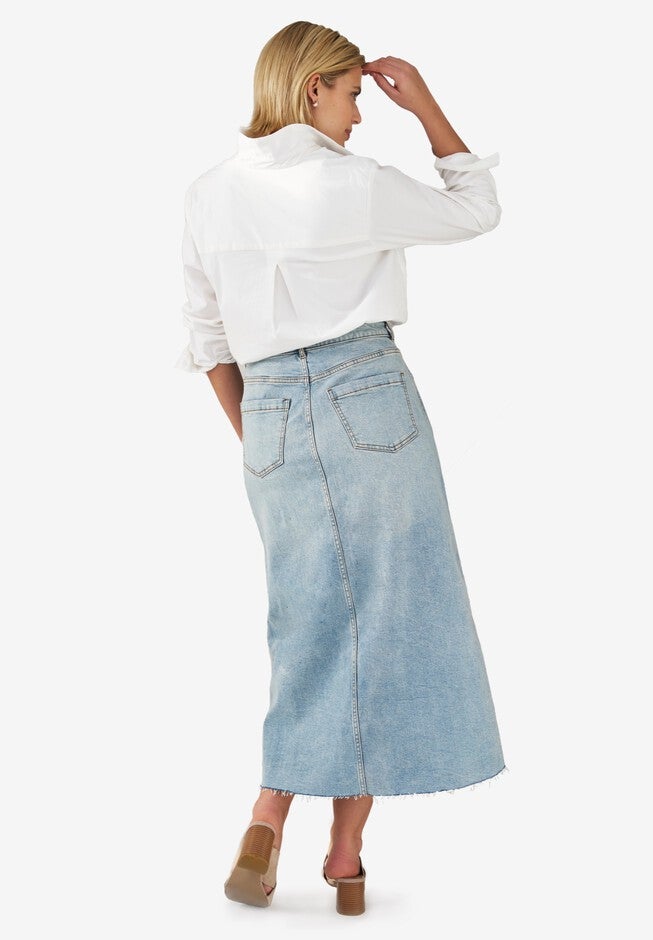 5 Pocket Denim Maxi Skirt, LIGHT BLUE STONEWASH, on-hover image number null