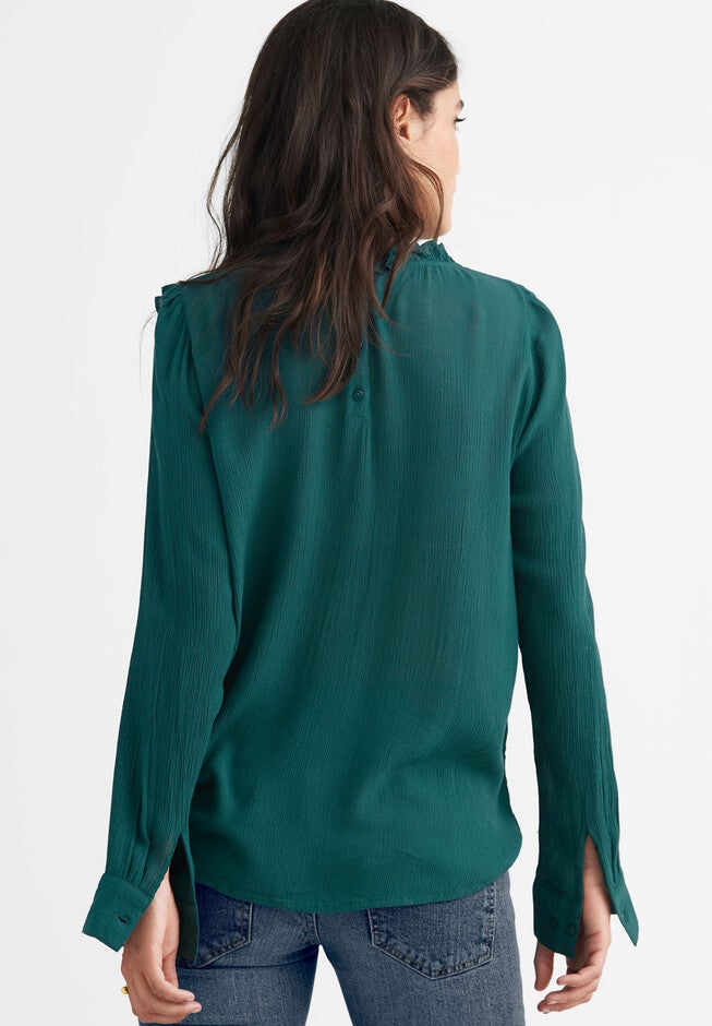 Ruffle-Trim Crinkle Blouse, , on-hover image number 1