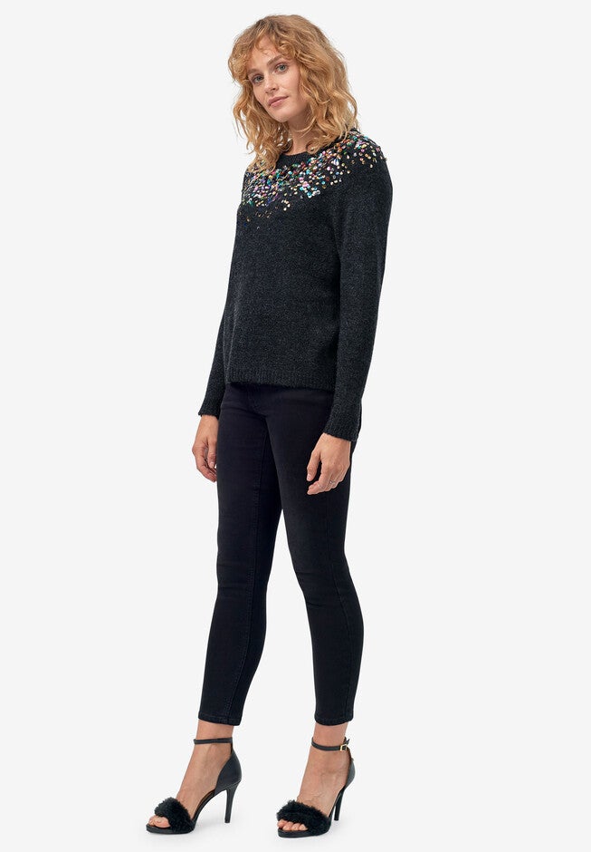 Sequin Yoke Pullover, , alternate image number null