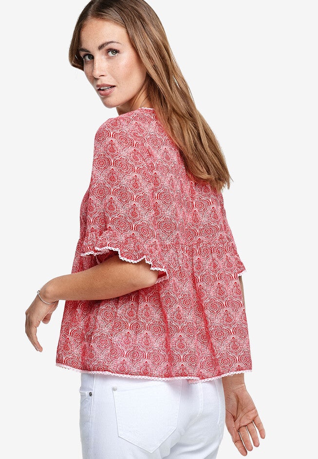 Ruffle Sleeve Babydoll Blouse, , on-hover image number null