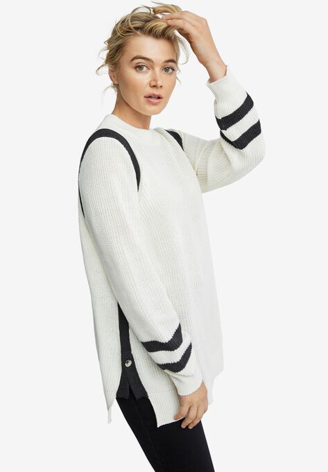 Side Stripe Mockneck Sweater, , alternate image number null
