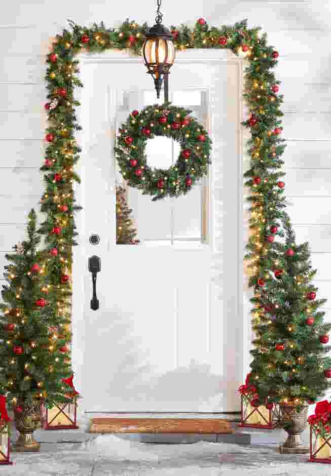 14"H Red Christmas Lantern with LED Candles image number 1