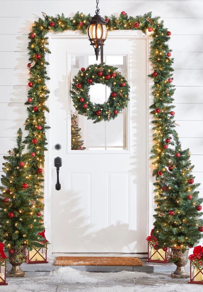 14"H Red Christmas Lantern with LED Candles image number 1