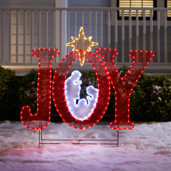 45"H Pre-Lit "Joy" Sign with Holy Family image number null