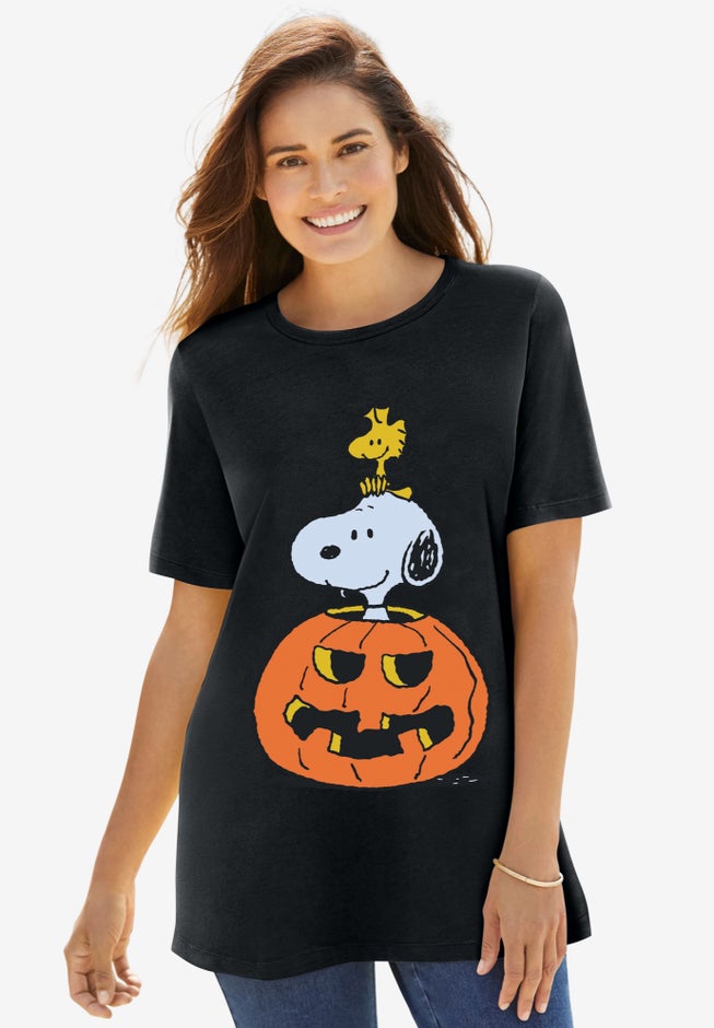 Peanuts Short Sleeve Crewneck Tee Black Pumpkin Snoopy image number null