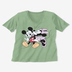 Disney Short Sleeve V-neck Tee Sage Mickey Minnie image number null