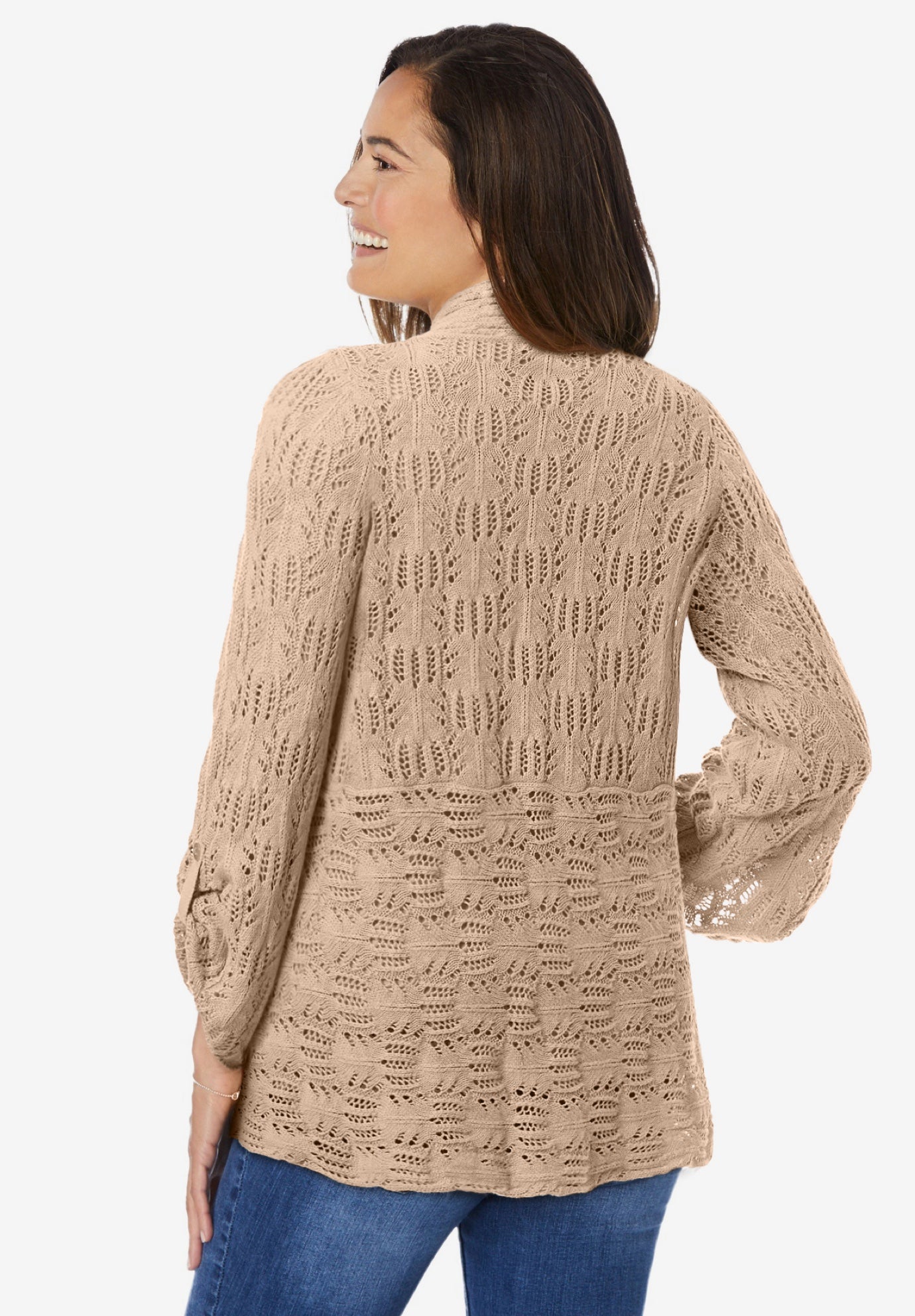 Open Front Pointelle Cardigan Sweater image number 1