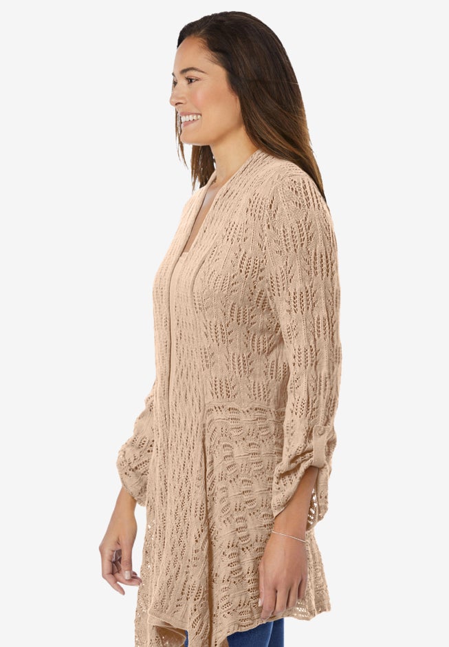 Open Front Pointelle Cardigan Sweater image number 2