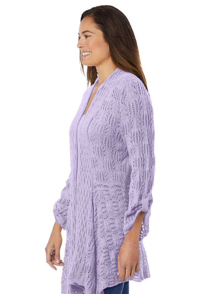 Open Front Pointelle Cardigan Sweater image number 3