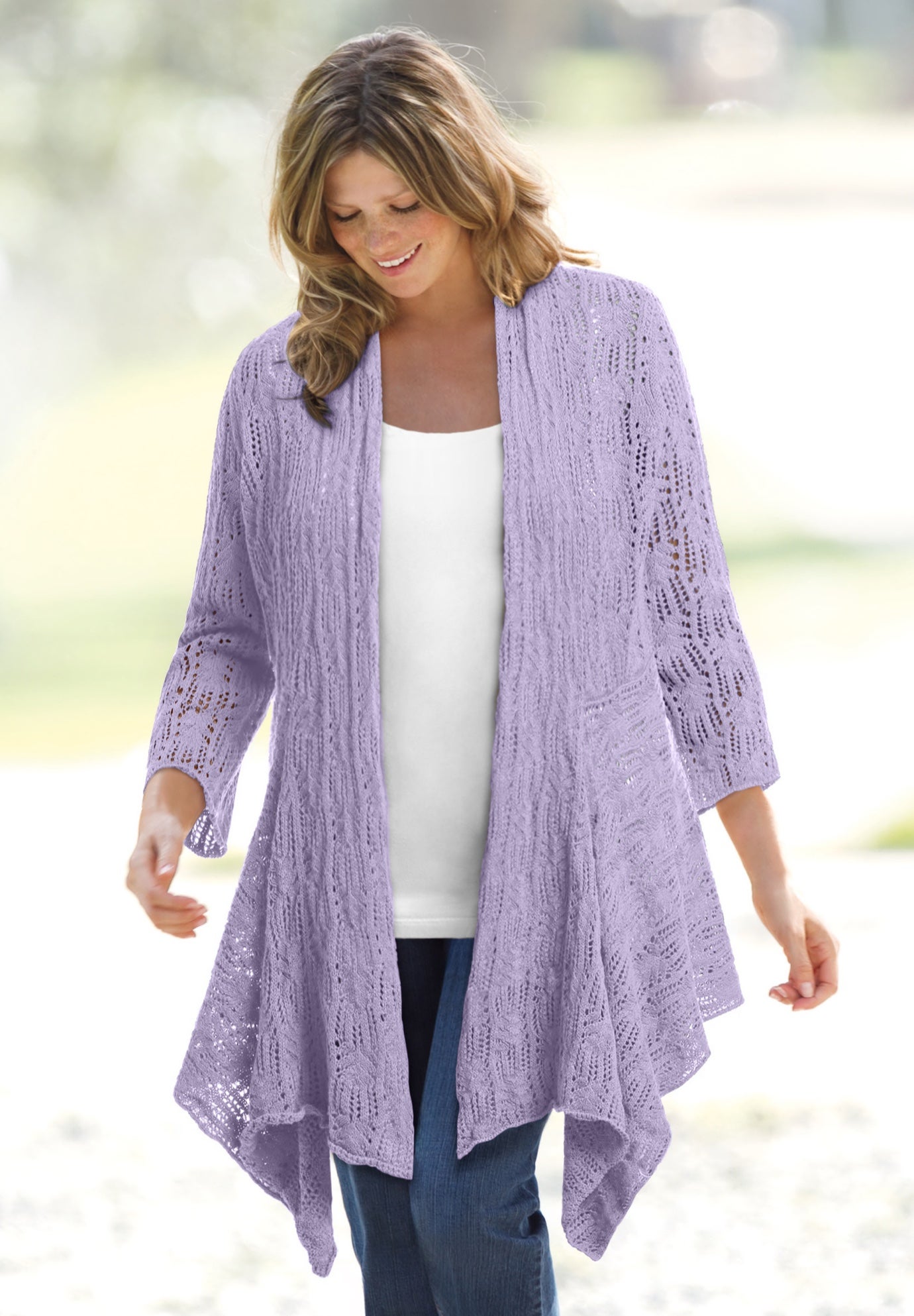 Open Front Pointelle Cardigan Sweater image number 1