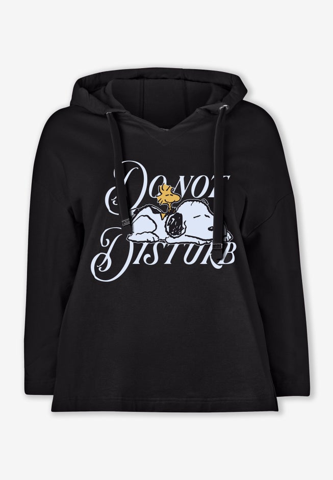 Peanuts Women's Hooded Sweatshirt Black Snoopy image number null
