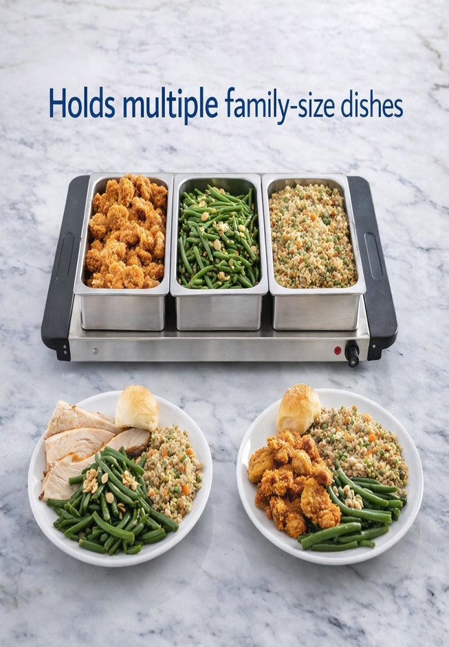 2-in-1 Triple Buffet Server & Warming Tray  image number 5