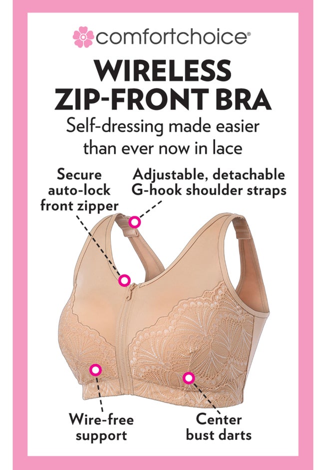 Comfort Choice® Zip-Front Lace Lounge Bra image number 3
