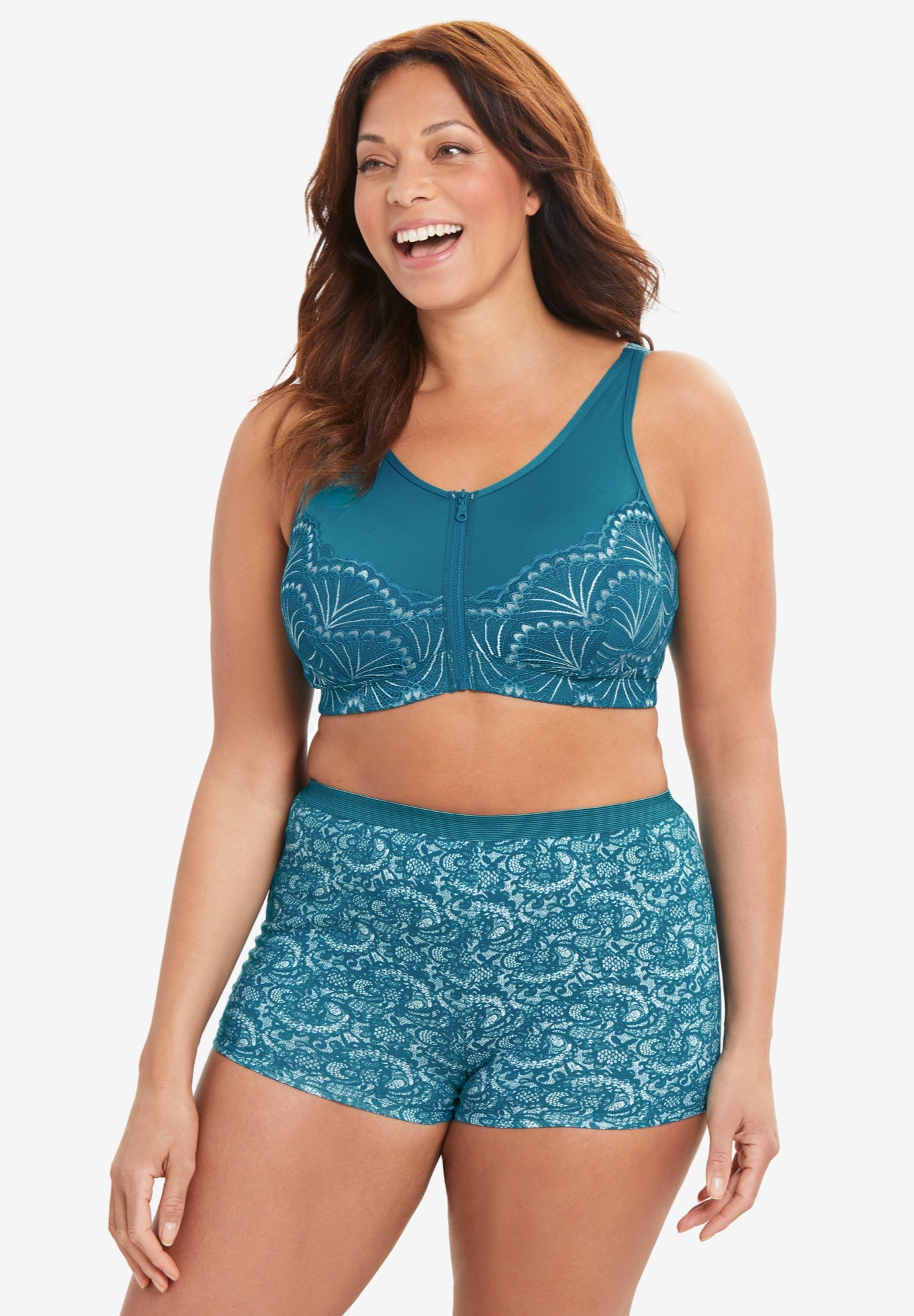 Comfort Choice® Zip-Front Lace Lounge Bra image number 0