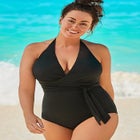 Faux Wrap Halter One Piece Swimsuit image number null