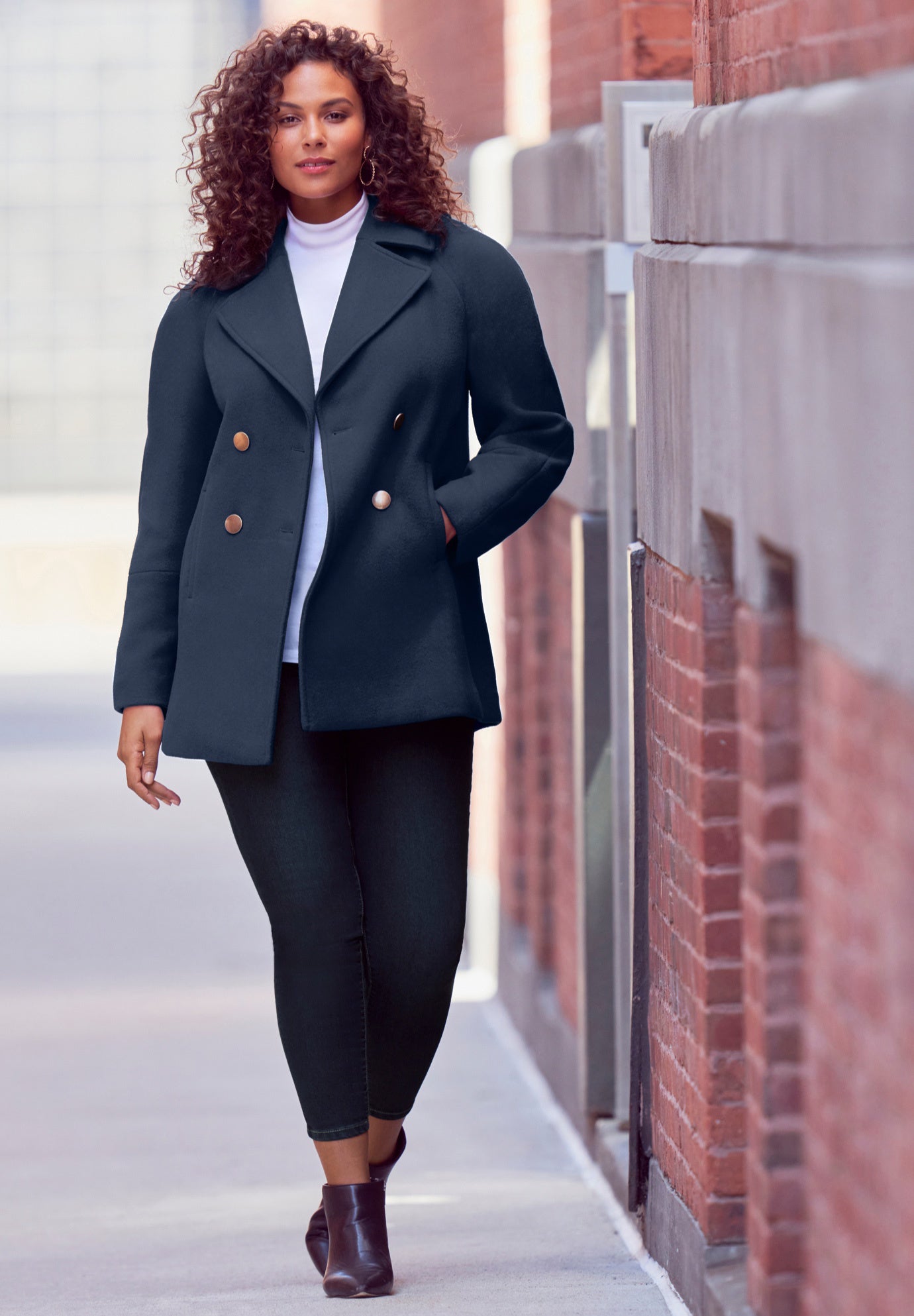 Plus Size Wool Blend A-Line Peacoat image number 3