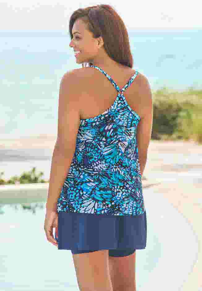 Longer-Length Mesh Tankini Top image number 1
