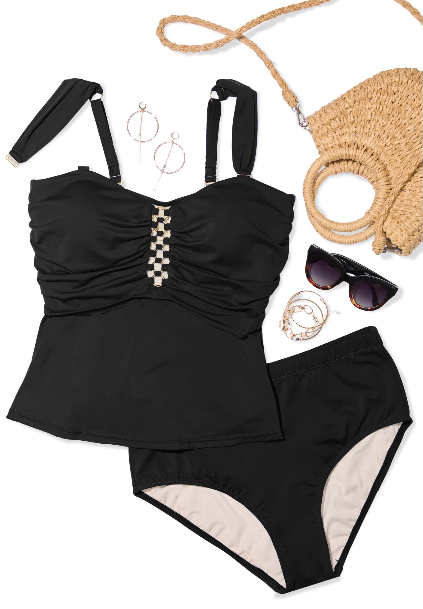 Underwire Shirred Ring Bandeau Tankini Top image number 6