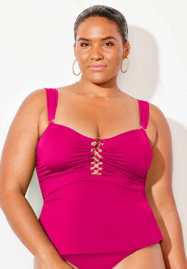 Underwire Shirred Ring Bandeau Tankini Top image number 7