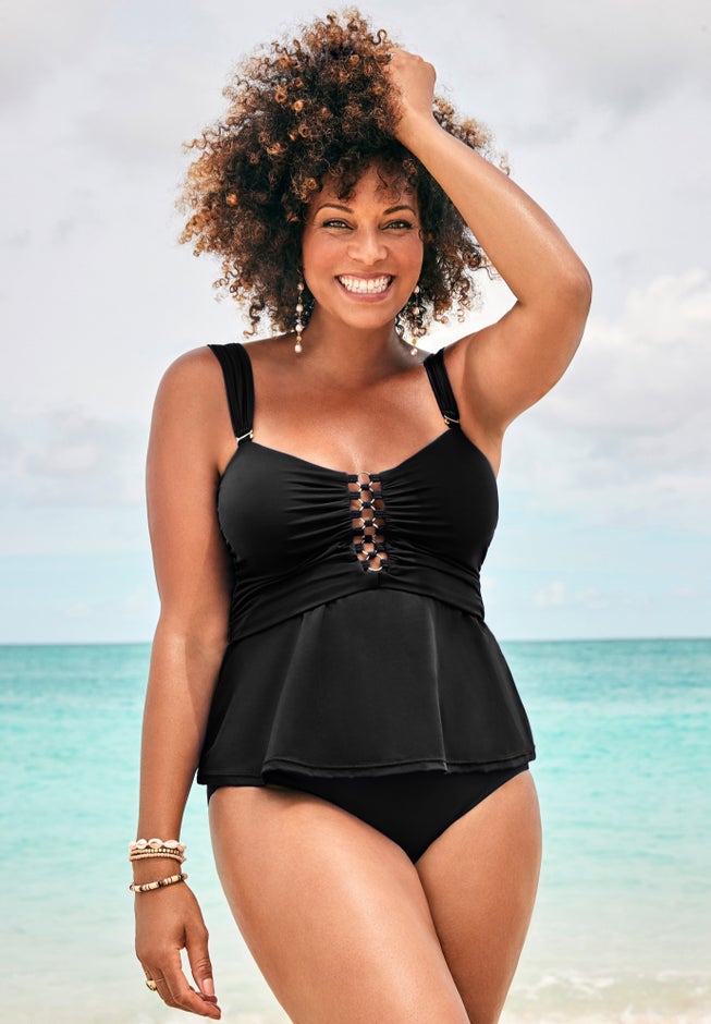Underwire Shirred Ring Bandeau Tankini Top image number 0