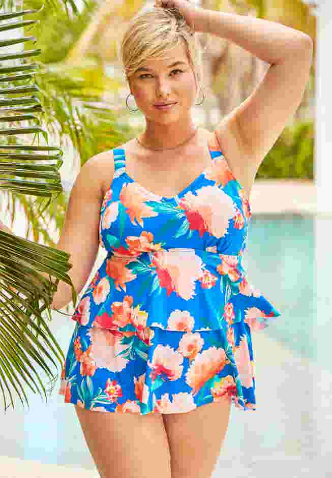 Ruffle-Tier Swimsuit with Sewn-In Bra  image number 0