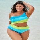 One Shoulder Color Block Cutout One Piece Swimsuit image number null